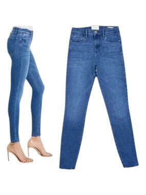 FRAME Le High Skinny Jeans Blue Lagoon High Rise Designer Denim 26